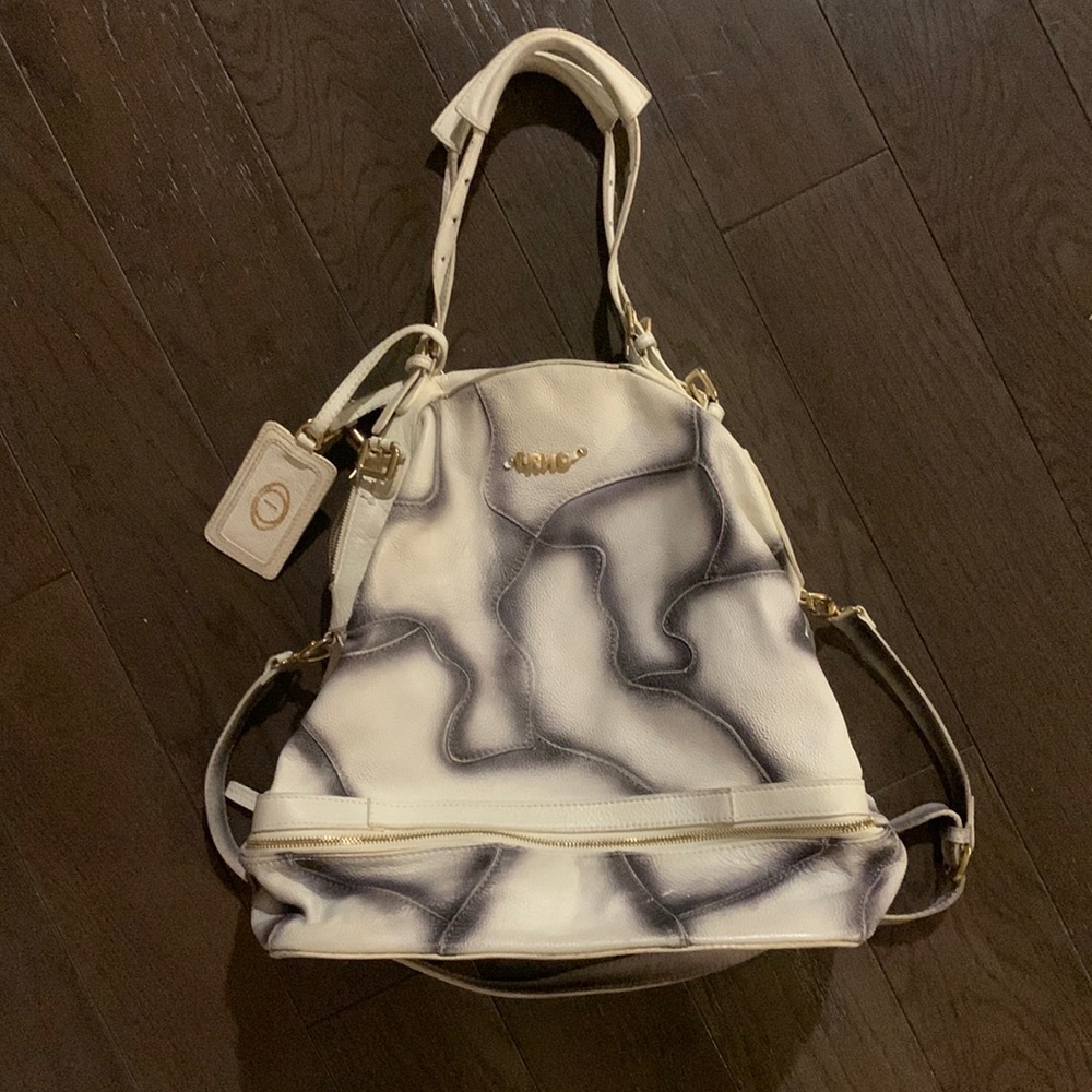 FRNC Leather black and white purse satchel hobo
